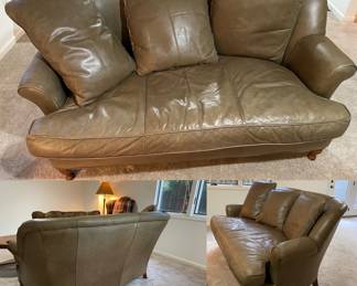 Olive Green Wingback Leather Loveseat