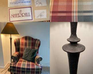 Sherrill Plaid Upholstered Wingback Chair
Forged Hammered Iron Floor Lamp 