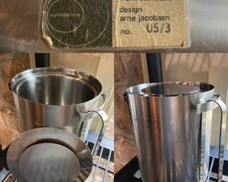 Shelton Stainless Ice Bucket/Tongs from Denmark Cylinda-line design Arne Jacobsen