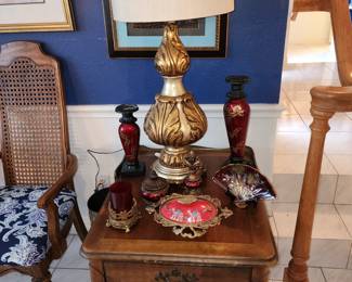 One Drawer Side Table by Globe - Oversized Gold Lamp - Home Decor