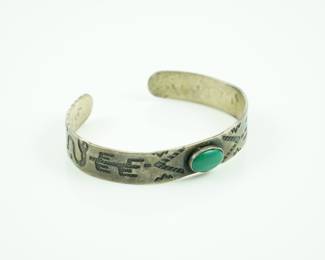 Old pawn silver cuff bracelet with turquoise