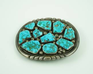 Zuni turquoise & sterling belt buckle by Eugene & Yvonne Mahooty