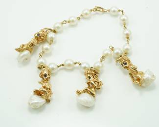 Vintage William Ruser 14k & freshwater pearl cherub bracelet
