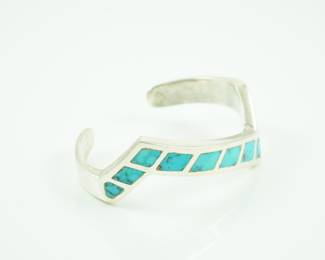 Inlaid Hopi turquoise & sterling cuff bracelet