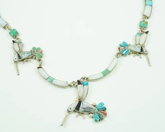 Inlaid mother of pearl, turquoise & onyx necklace