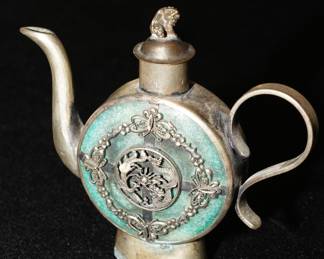 Ornate jade & silver teapot
