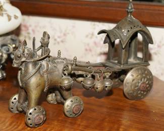 Vintage Hindu bronze temple toy chariot