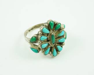 Sterling & turquoise petit point ring