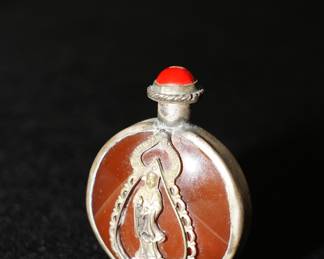 Coral & silver snuff bottle