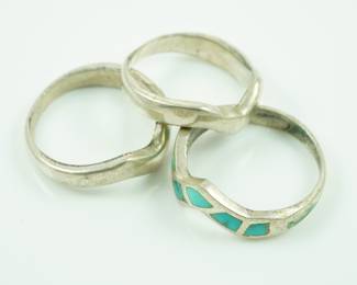 Set of 3 sterling, one with turquoise, rings
