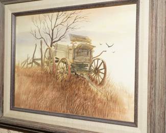 Old Wagon watercolor on canvas by Larry Greenwalt