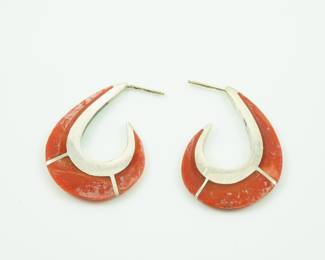 Coral & sterling hoop earrings