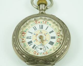 Enameled 800 silver vintage pocket watch