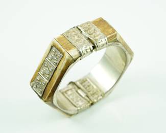 Carved bone & silver cuff bracelet
