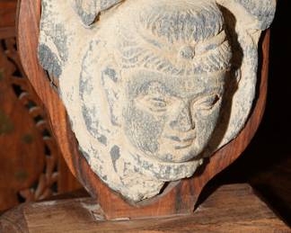 Stone Deity Bust Carving on Wood-Bodhisattva