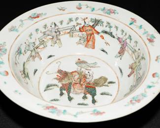 Antique hand painted Chinese porcelain basin-Qing Dynasty-c1900