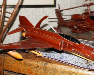 Wood carved fighter jet-about 18" long