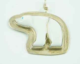 White turquoise and sterling polar bear pendant