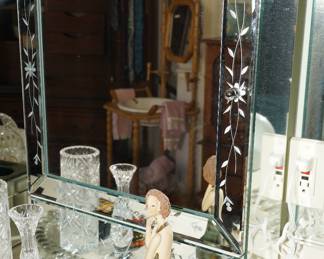 Vintage etched floral mirror