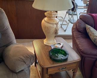 . . . end table and cermaic lamp -- note glass ash tray