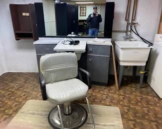 . . . a great hair stylist station complete with hydraulic chair, cabinet, and mirror