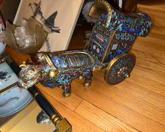 Chinese Gilt Bronze Cloisonne Brahman Bull Wagon, circa. early 20th century