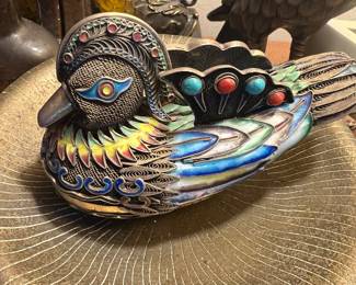 Early sterling & enameled/jeweled Chinese duck