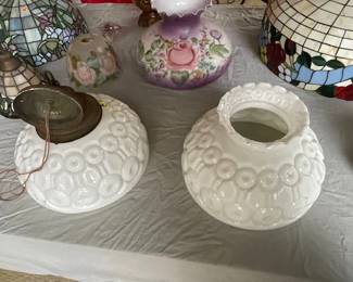 Milk Glass hanging light fixture and table lamp shade