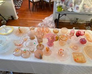 Cranberry and pink depression glass