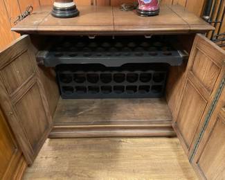 Mid-century modern bar interior with wine storage and glass storage