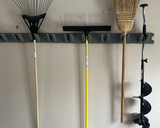 StrikeMaster ice auger (right in photo); yard & garden tools.