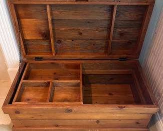 View of the inside of the wood chest.