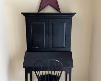 Two-piece secretary; matching Hitchcock-style chair.