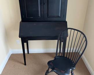 Two-piece secretary; matching Hitchcock-style chair.