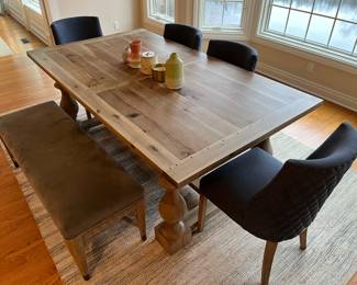 Swedish-/Scandinavian-style dining table; bench by Lacquer Craft; three chairs by Millwork Holdings.