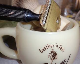 VINTAGE SHAVING MUG & BRUSH & RAZOR