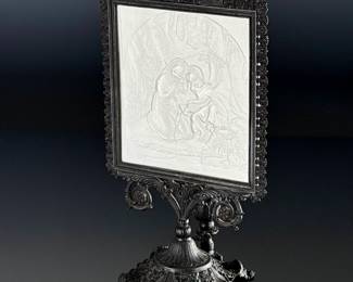 Antique Victorian Cast Iron Lithophane Lamp Viewer with KPM Panel	12.5x6.75x5in	124114