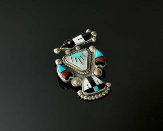 Vintage Zuni Pueblo Multi-stone Magpie Pin Brooch	41x29mm	112014
