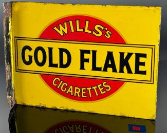 Antique Wills's Gold Flake Cigarettes Double Sided Enamel Sign Red/Yellow Advertising	12x16.375x1.5in Gauge: 2.5mm	124022
