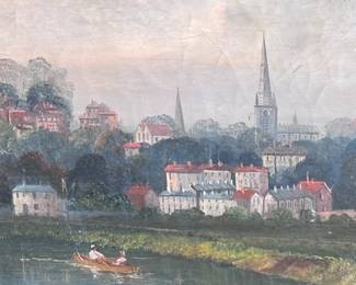 Antique Original Robert Allan Twickenham London Landscape Oil Painting R.  Framed Art	Frame: 17.5x23.5x2.25in Canvas: 11.75x17.875	124049