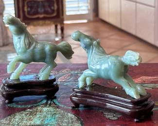 2pc Chinese Jade Horses on Stands Sculpture Pair	4.25in H on stand	113017
