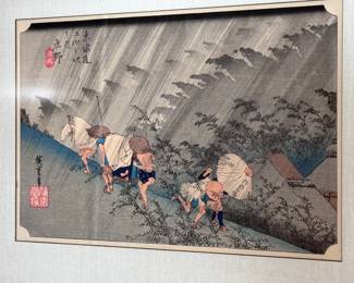 Utagawa Hiroshige Shono from the Fifty-three Stations on Tokaido Highway Japanese Woodblock Print	Frame: 14.5x19in	113076

