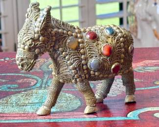 Ornate Brass Filigree Jeweled Donkey Statue Figure	4.5in H	113021
