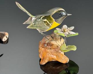4pc Norman Brumm Enamel on Copper Bird on Driftwood Base	3in H	113097
