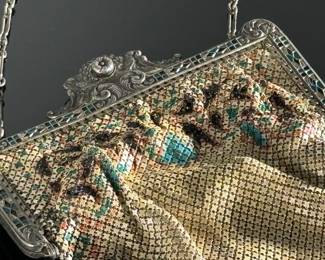 Mandalian Art Deco Chainmail Metal Bag/Purse with Enamel Bead Fringe 1920s	9x4.25in	124124