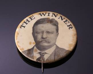 1912 Theodore Roosevelt The Winner Portrait Celluloid Campaign Political Button Pinback Button Pin Back	2in Diameter	119027
