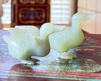 2pc Vintage Chinese Carved Jade Ducks Duck Sculpture Pair	2.5in H	113015
