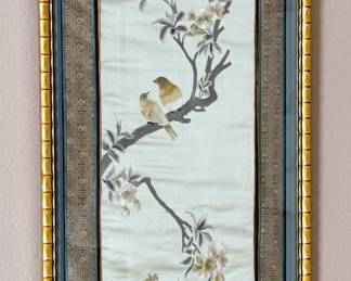 2pc Chinese Silk Embroidery w/ Birds & White Flowers PAIR	Frame: 45x22in	113080