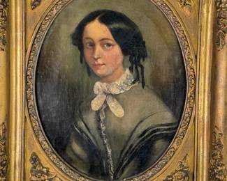 Antique Young Lady Portrait Oil on Canvas Painting	Frame: 17.5x14.875x2.5in Artwork: 12.625x9.5in	124054