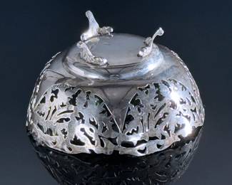 Vintage Egypt 900 Silver Reticulated Footed Bowl Egyptian Coin Silver	3in H x 5 1/8in Diameter	113104
